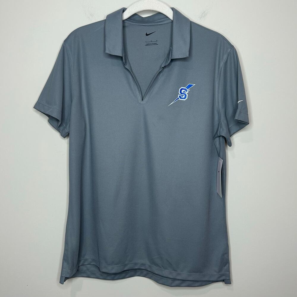 NWT Nike Ladies Dri-FIT Micro Pique 2.0 Polo Shirt Size L Saratoga Blue Streaks